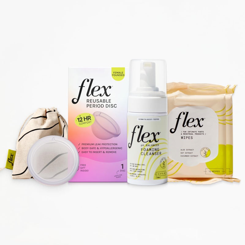 Flex Reusable Disc Starter Bundle Reusable Menstrual Disc with Flex Wash and 2 Packs Wipes